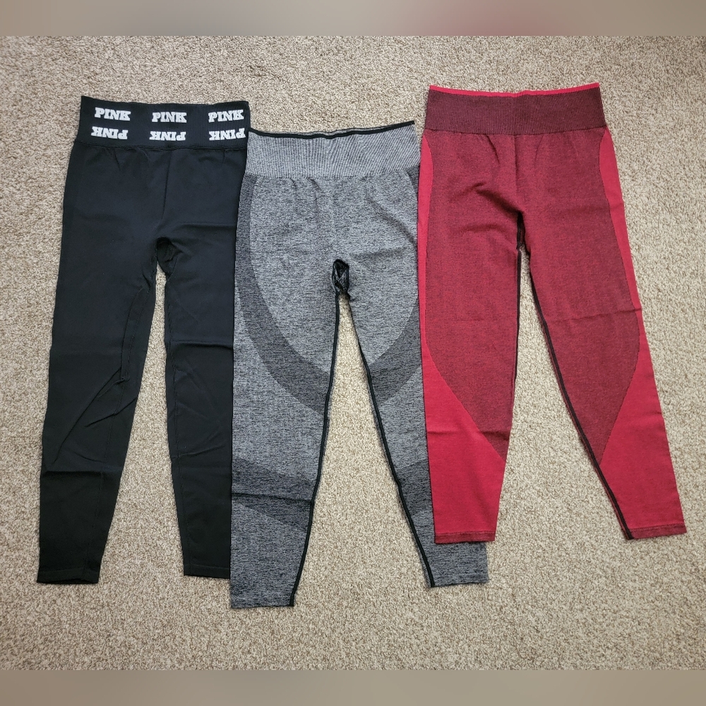 PINK Victoria's Secret Seamless Leggings Trio - Black, Gray, Red